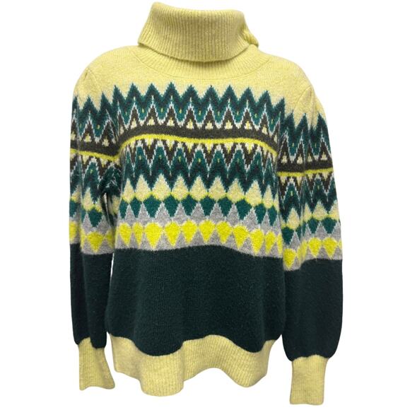 Loft Womens SZ M Soft knit Chevron Stitched Turtleneck Sweater Yellow green - Picture 2 of 5